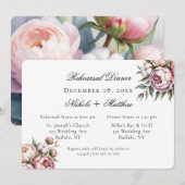 ソフトでエレガントな結婚式のデザイン - ピンクの芍薬とコットンのリハーサルディナー 招待状 (正面/裏面)