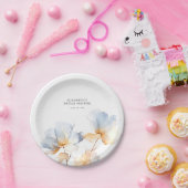 ソフトでダスティーブルーとゴールドの花 エレガント ペーパープレート (パーティー)