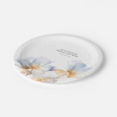 ソフトでダスティーブルーとゴールドの花 エレガント ペーパープレート (アングル)