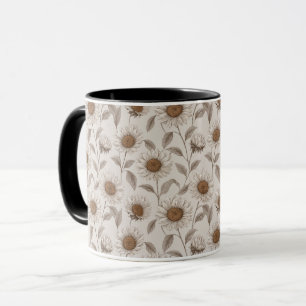 ソフトでニュートラルなひまわりのクリーム色の花柄 マグカップ