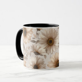 ソフトでニュートラルなひまわりのクリーム色の花柄 マグカップ