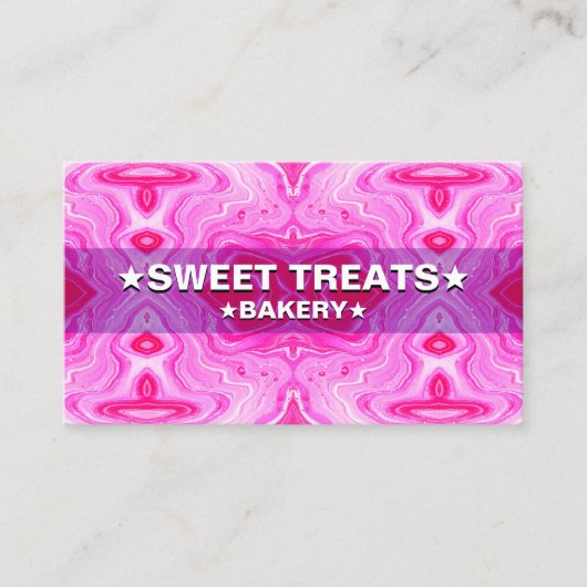 ソフトでパステルピンクのカラー | エレガントなケーキ専門店 名刺 (正面)