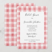 ソフトでフェミニンなピンクとホワイトのチェック柄ストライプのブライズシャワー 招待状 (正面/裏面)