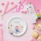 ソフトで優しいブルーとピンクの花 エレガント ペーパープレート (パーティー)