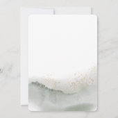 ソフトで優しい緑の水彩画の葉と花 | ゴールド 招待状 (裏面)