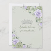 ソフトで優雅なサググリーンとパープルの花のシルバー キンセアニエラ 招待状 (裏面)