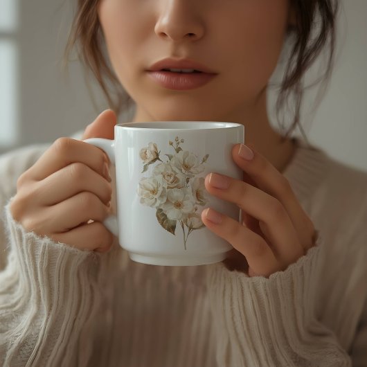 ソフトで繊細な水彩の白い花 コーヒーマグカップ