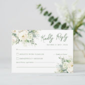 ソフトなアイボリーの水彩クリーム色の牡丹とバラ 出欠カード (スタンド正面)