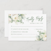 ソフトなアイボリーの水彩クリーム色の牡丹とバラ 出欠カード (正面/裏面)