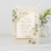 ソフトなアイボリーの芍薬が特徴のエレガントな結婚式招待状 招待状 (スタンド正面)