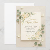 ソフトなアイボリーの芍薬が特徴のエレガントな結婚式招待状 招待状 (正面/裏面)