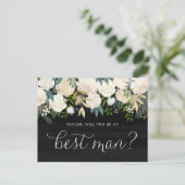 ソフトなアイボリーの花のルスティックスタイル　あなたが私のベストマンになってくれますか インビテーションポストカード (スタンド正面)
