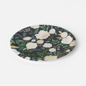 ソフトなアイボリーの花柄にグリーンとブラック ペーパープレート (アングル)