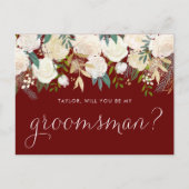 ソフトなアイボリーの花　赤　あなたは私のブライズメイドになりますか インビテーションポストカード (正面)
