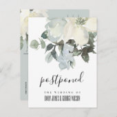 ソフトなアイボリー ホワイト フローラル ブンチ 結婚式延期 案内ポストカード (正面/裏面)