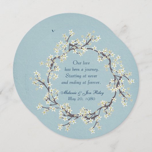 ソフトなアクアテクスチャーの上の結婚誓約更新リース 招待状 (正面/裏面)