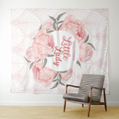 ソフトなアールデコ調の背景が素敵なリトルレディ ブラッシュピンク 牡丹 タペストリー (インサイチュ(横))