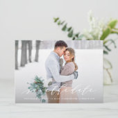 ソフトなカリグラフィーでお知らせする結婚の記念写真 招待状 (スタンド正面)