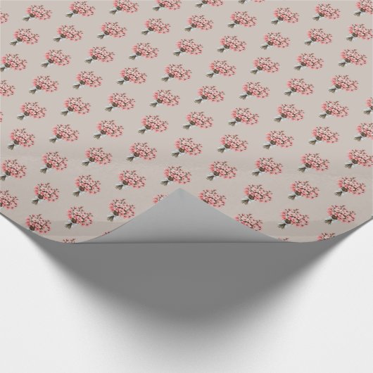 ソフトなカーキ色の桜の花束模様 ラッピングペーパー (角)