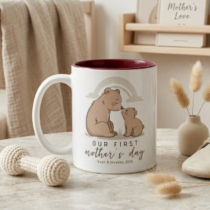 ソフトなクマのイラスト ママとベビーのファーストマザーズデー ラブデザイン ツートーンマグカップ