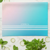 ソフトなグラデーションの虹色の背景の白ストライプ色 キッチンタオル (折り畳み)