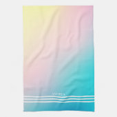 ソフトなグラデーションの虹色の背景の白ストライプ色 キッチンタオル (縦)