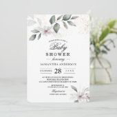 ソフトなグリーンの水彩画の葉と花 | ゴールド 招待状 (スタンド正面)