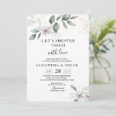 ソフトなグリーンの水彩画の葉と花 | ゴールド 招待状 (スタンド正面)