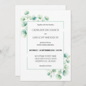 ソフトなグリーンの水彩画 ユーカリの葉のウェディング 招待状 (正面/裏面)