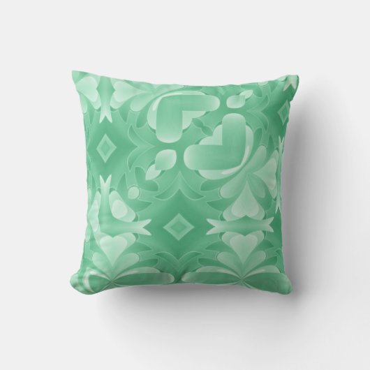 ソフトなグリーンハートとダイヤモンド クッション (正面)