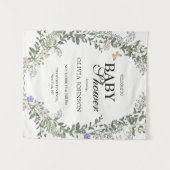 ソフトなグリーン×ボヘミアンフラワーのジェンダーニュートラルベイビーシャワー タペストリー (正面(横))