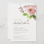 ソフトなコーラルピンクの水彩花イラストのウェディングシャワー 招待状 (正面)
