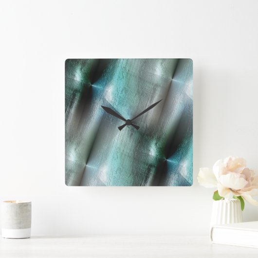 ソフトなシアンのグレーのロッキーなテクスチャとデジタル詳細 スクエア壁時計 (ホーム)