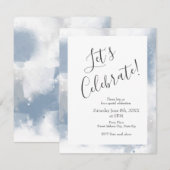 ソフトなスレートブルー グレー ホワイト アブストラクト ブラシストロークス 招待状 (正面/裏面)