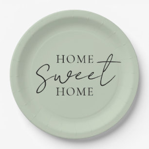 ソフトなセージグリーンのファームハウス風な雰囲気漂う「Home Sweet Home」デザイン ペーパープレート