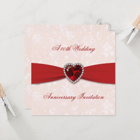 ソフトなダマスク 40周年結婚記念日招待状 招待状 (正面/裏面インサイチュ)