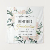 ソフトなバラのゴールドの花の卒業パーティー歓迎 タペストリー (正面)