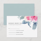 ソフトなバラのブルー花水彩リース　お返事お願いします 出欠カード (正面/裏面)