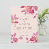 ソフトなバラの水彩モダンウェディング 招待状 (スタンド正面)
