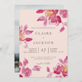 ソフトなバラの水彩モダンウェディング 招待状 (正面/裏面)