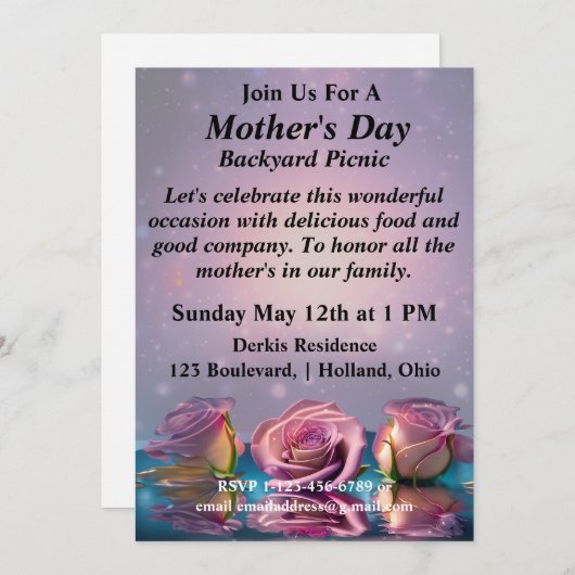 ソフトなバラの背景の招待状 招待状 (正面/裏面)