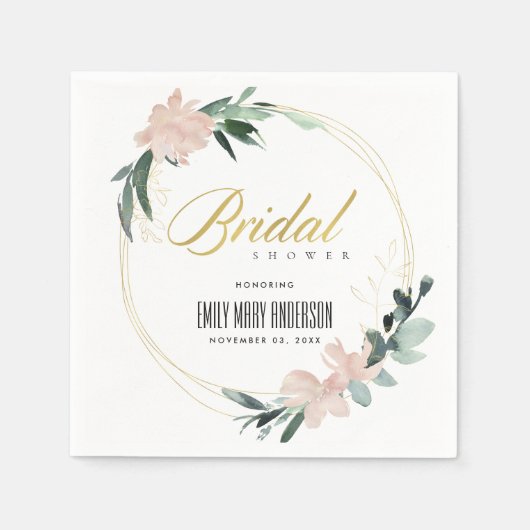 ソフトなバラの花のリース ウォータカラーのウェディングシャワー スタンダードカクテルナプキン (正面)