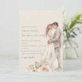 ソフトなバラの花のロマンチックな結婚式のカップル 招待状 (スタンド正面)