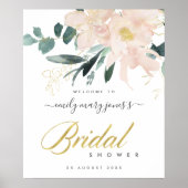 ソフトなバラの花の水彩ウェディングシャワーウェルカム ポスター (正面)