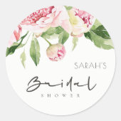 ソフトなバラの花の水彩画 ブライダルシャワーのデザイン ラウンドシール (正面)