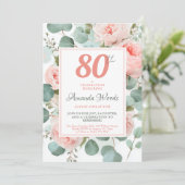 ソフトなバラの花の80歳の誕生日お祝い 招待状 (スタンド正面)