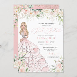 ソフトなバラピンクと白いバラのラグジュアリー スイート16招待状 招待状