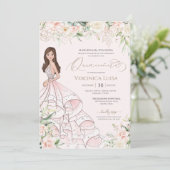 ソフトなバラピンクと白のバラ ラグジュアリー キンセアニョス 誕生日 招待状 (スタンド正面)