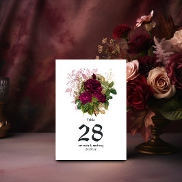 ソフトなバラ色とワインレッドの豪華なウェディング テーブルナンバー