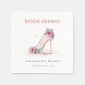 ソフトなバラ色のハイヒール フラワーブライダルシャワー スタンダードカクテルナプキン (正面)